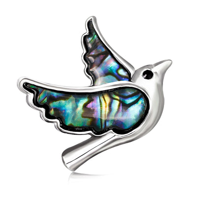 Front product view of the abalone shell brooch pin in silver and black