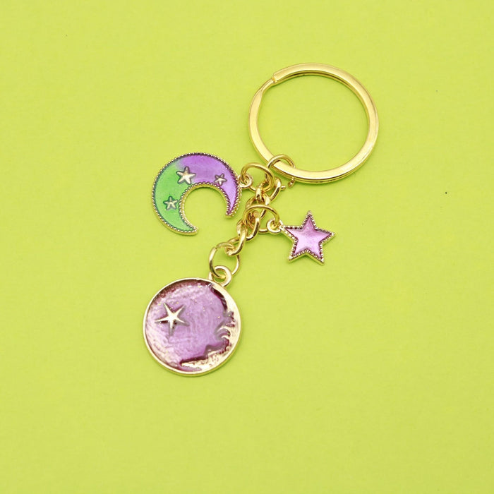 Metal Purple Star Moon Keychain Car Bag Charm Gift