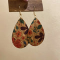 Vintage Ethnic Leather Oval Leaf Print Teardrop Pendant Drop Earrings for Women view 3