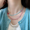 New Chinese Style Turquoise And Rose Pink Natural Stone Layered Necklace For Women Geometric Beaded Choker view 2