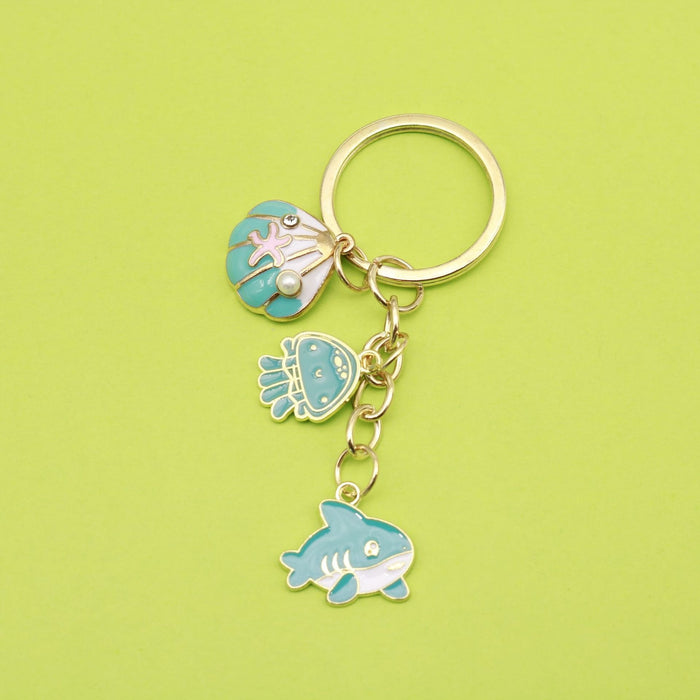 Zinc Alloy Shell Starfish Keychain Pearl Bag Charm Gift