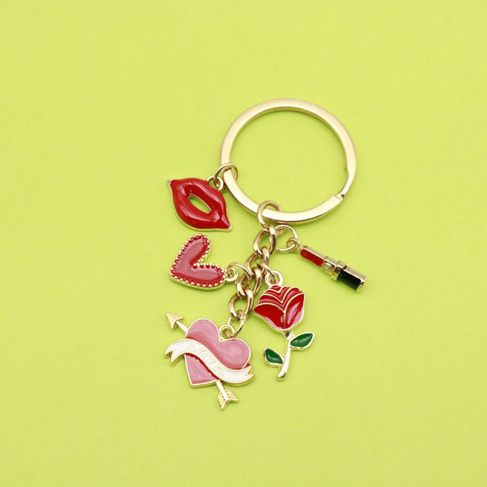 Zinc Alloy Love Heart Rose Keychain Bag Charm Gift