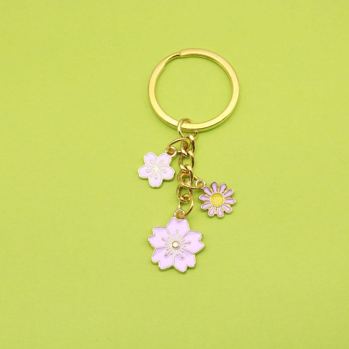 Zinc Alloy Enamel Sakura Flower Keychain Bag Charm Gift