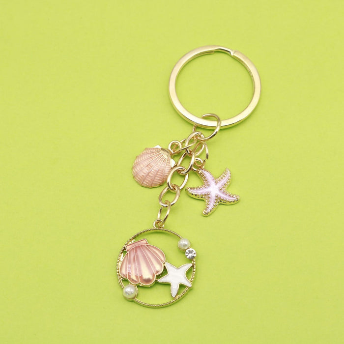 Antique Silver Seahorse Shell Starfish Keychain Car Bag Charm