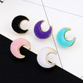 Gold Tone Crescent Moon Crystal Cluster Stud Earrings in Five Colors view 3