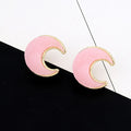 Gold Tone Crescent Moon Crystal Cluster Stud Earrings in Five Colors view 10
