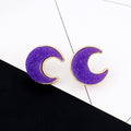 Gold Tone Crescent Moon Crystal Cluster Stud Earrings in Five Colors view 6