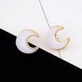 Gold Tone Crescent Moon Crystal Cluster Stud Earrings in Five Colors view 1