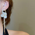 Elegant Faux Pearl Flower Tassel Drop Earrings With Oval Beads And Silver Pin view 3