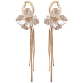 Elegant Faux Pearl Flower Tassel Drop Earrings With Oval Beads And Silver Pin view 5