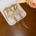 Elegant Faux Pearl Flower Tassel Drop Earrings With Oval Beads And Silver Pin view 4