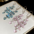 Sparkling Zircon Crystal Heart Tassel Drop Earrings Light Luxury Sweet Elegant Mixed Material Ear Jewelry view 3