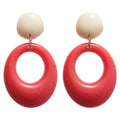 Silver Pin Resin Colorblock Oval Pendant Drop Earrings, Dopamine Vacation Style Geometric Jewelry view 5