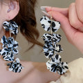 Silver Needle Fabric Flower Tassel Hoop Earrings For Women European American Niche Style view 4