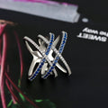 Silver-Tone Blue and Clear Crystal Crossover Ring Jewelry view 4