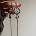 Metal C Shape Zircon Round Long Tassel Drop Earrings Retro Minimalist Light Luxury Jewelry view 3