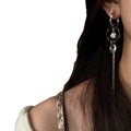 Metal C Shape Zircon Round Long Tassel Drop Earrings Retro Minimalist Light Luxury Jewelry view 5