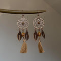 Bohemian Alloy Wooden Hollow Round Leaf Tassel Drop Earrings For Women Light Luxury Geometric Jewelry view 1