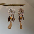 Bohemian Alloy Wooden Hollow Round Leaf Tassel Drop Earrings For Women Light Luxury Geometric Jewelry view 2