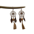 Bohemian Alloy Wooden Hollow Round Leaf Tassel Drop Earrings For Women Light Luxury Geometric Jewelry view 5