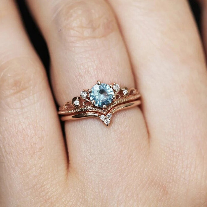 Princess Crown Couple Rings For Women, Round Zircon Stone Elegant Lady Jewelry