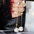 Long Pearl Drop Earrings With Fine Gold and Silver Tone Chains view 3