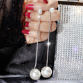 Long Pearl Drop Earrings With Fine Gold and Silver Tone Chains view 4