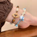 Cute Ceramic Beaded Wax Cord Cat And Dog Charm Bangle For Women view 4