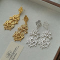 Vintage Hollow Flower Tassel Metal Drop Earrings, Light Luxury European Court Style view 3