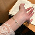 18K Gold Plated Zircon Faux Pearl Gourd Bangle, Elegant New Chinese Light Luxury Jewelry view 3
