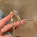 Sparkling Zircon Cross Twist Adjustable Open Copper Bangle, European Luxury Fashion Jewelry view 3