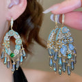 Court Style Zircon Crystal Oval Teardrop Tassel Hook Earrings For Women view 2