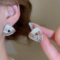 Copper Geometric Round Enamel Stud Earrings, European American Minimalist Textured Jewelry view 4