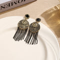 Vintage Bohemian Alloy Rhinestone Portrait Coin Tassel Drop Earrings For Women Luxury Ethnic Chain Earrings view 2