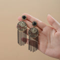 Vintage Bohemian Alloy Rhinestone Portrait Coin Tassel Drop Earrings For Women Luxury Ethnic Chain Earrings view 1
