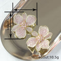 Glossy Luxury Floral Stud Earrings For Women, Micro Pave Zircon Lily Flower Dress Jewelry view 4