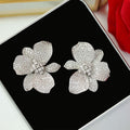 Glossy Luxury Floral Stud Earrings For Women, Micro Pave Zircon Lily Flower Dress Jewelry view 2