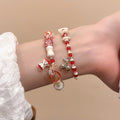 Fresh Sweet Glass Crystal Beaded Bracelet With Apple Cherry Fruit Charms view 3