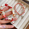 Fresh Sweet Glass Crystal Beaded Bracelet With Apple Cherry Fruit Charms view 2