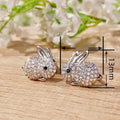 Cute Realistic Rabbit Stud Earrings For Women, Sparkling Zircon Inlaid Animal Ear Jewelry view 4