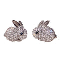 Cute Realistic Rabbit Stud Earrings For Women, Sparkling Zircon Inlaid Animal Ear Jewelry view 5