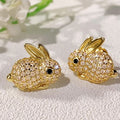Cute Realistic Rabbit Stud Earrings For Women, Sparkling Zircon Inlaid Animal Ear Jewelry view 6