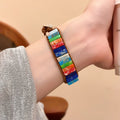 New Chinese Style Alloy Square Leather Braided Rope Geometric Dopamine Fashion Bangle view 2