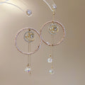 Mixed Material Light Luxury Round Hollow Zircon Crystal Tassel Drop Earrings With Silver Pins view 2