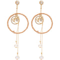 Mixed Material Light Luxury Round Hollow Zircon Crystal Tassel Drop Earrings With Silver Pins view 5