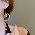 Mixed Material Light Luxury Round Hollow Zircon Crystal Tassel Drop Earrings With Silver Pins view 3