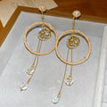 Mixed Material Light Luxury Round Hollow Zircon Crystal Tassel Drop Earrings With Silver Pins view 4
