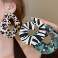 Fabric Round Hollow Geometric Pendant Drop Earrings With Silver Needle Posts, European Style view 1