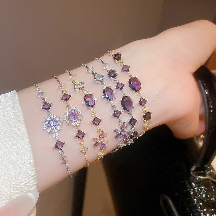 Luxury Copper Zircon Butterfly Flower Oval Adjustable Bangle For Women
