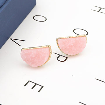 Gold Tone Semicircle Crystal Cluster Stud Earrings in Four Color Options